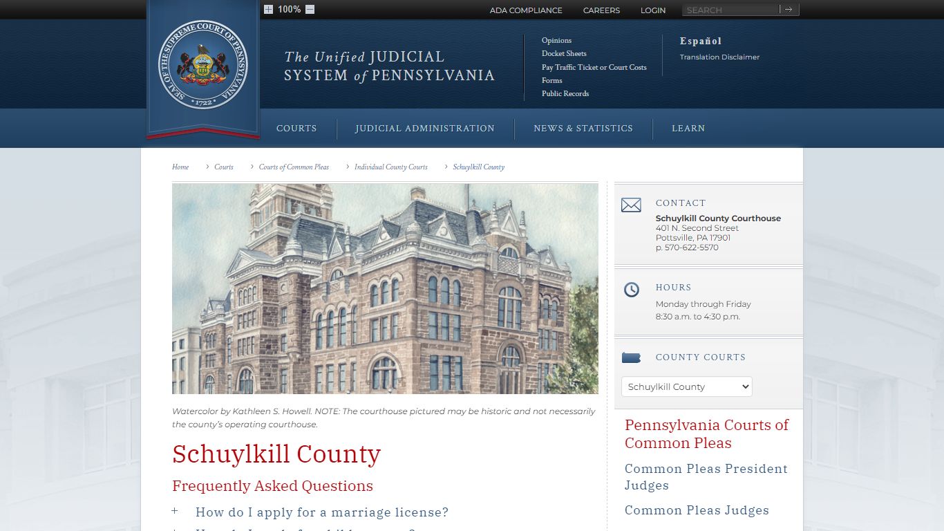 Schuylkill County | Individual County Courts | Courts of Common Pleas ...