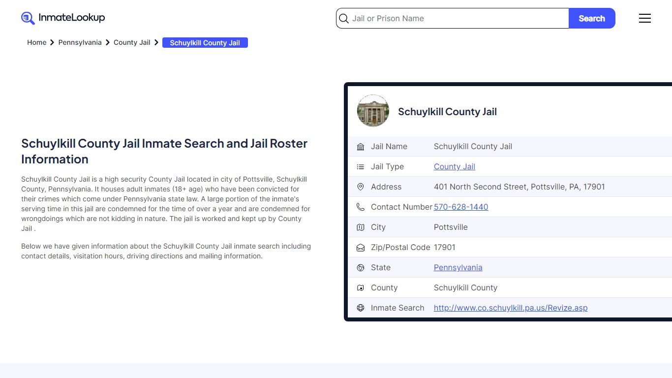 Schuylkill County Jail Inmate Search and Jail Roster Information