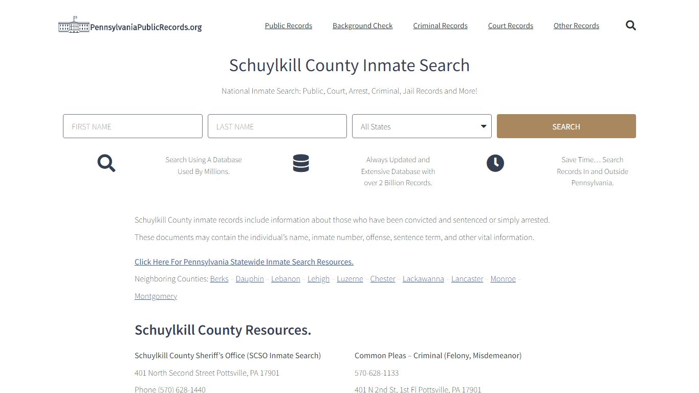 Schuylkill County Inmate Search - SCSO Current & Past Jail Records