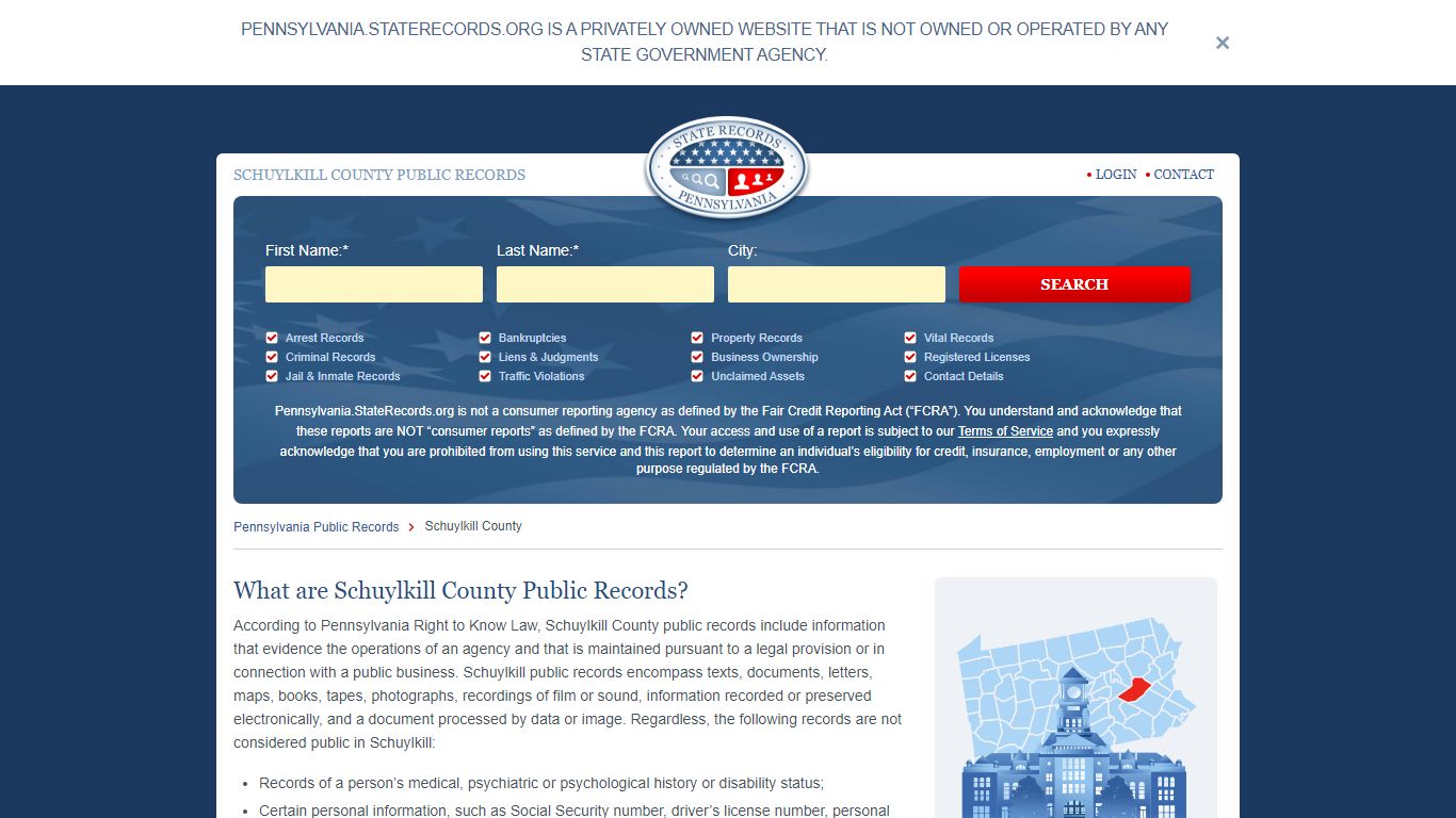 Schuylkill County Arrest, Court, and Public Records | StateRecords.org
